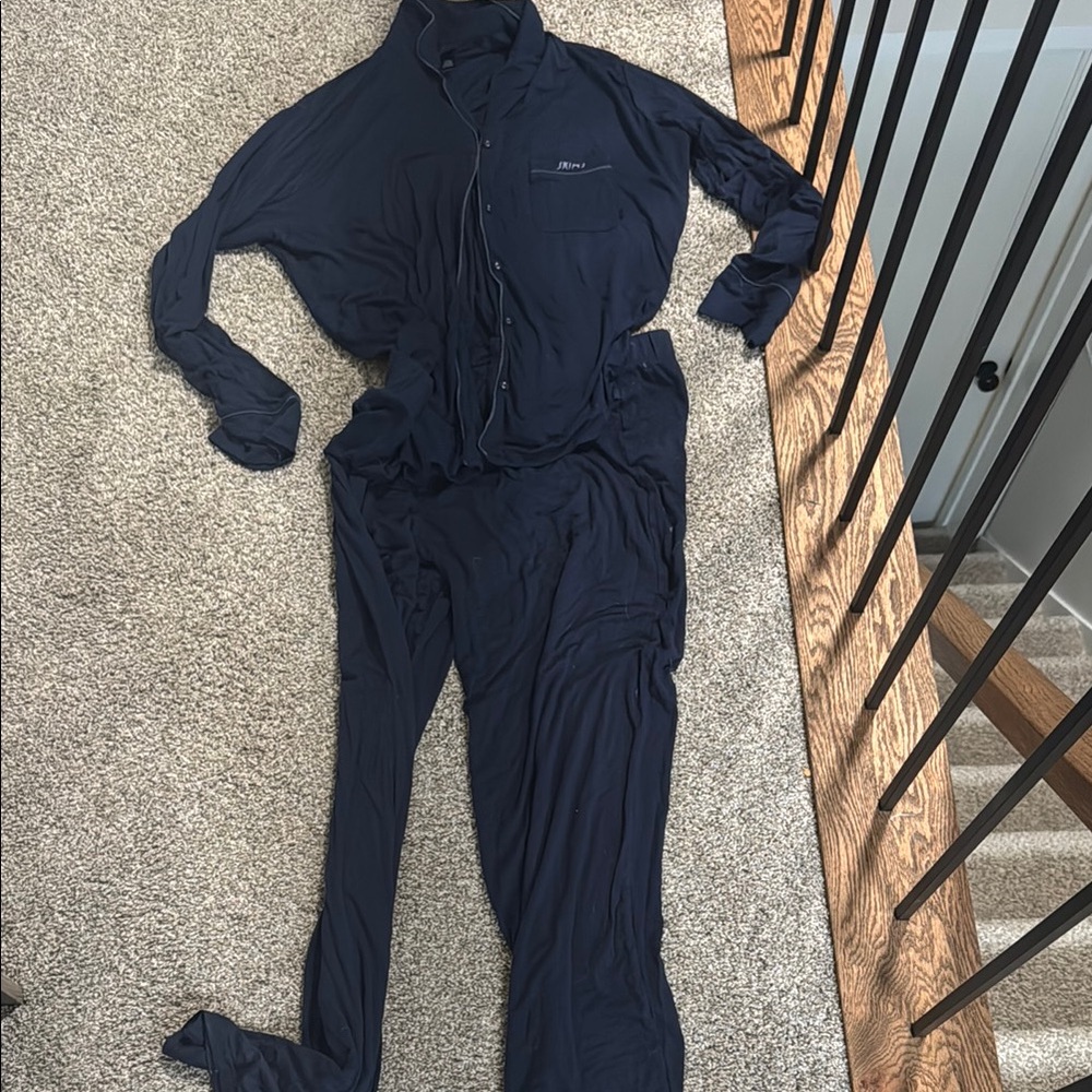 Skims Women’s Navy Blue Button-Up Shirt and Pants pajama set